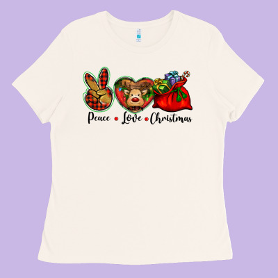 Peace Love Christmas Ladies Tee Designed By Barkaloodesign