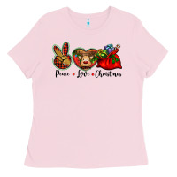 Bubblegum Pink peace love Christmas Ladies Tee - BarkalooDesign