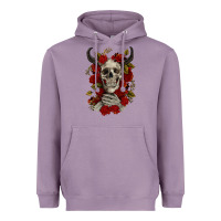 Lavender Bull Human Skull With Roses Heavyweight Hoodie - RanaPortraitStore