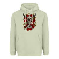 Matcha Bull Human Skull With Roses Heavyweight Hoodie - RanaPortraitStore