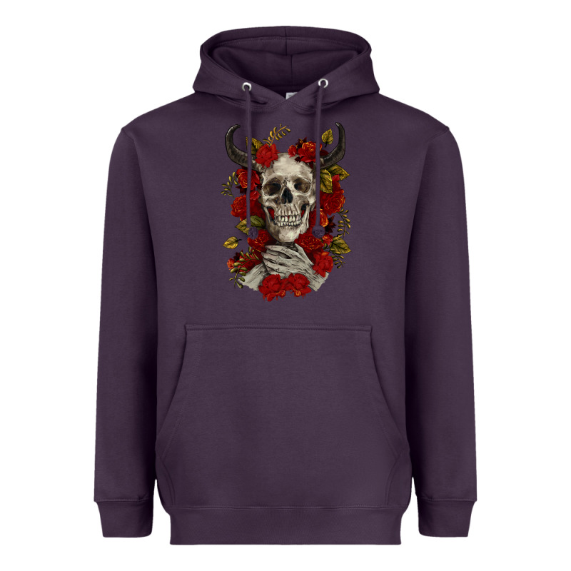 Bull Human Skull With Roses Heavyweight Hoodie by RanaPortraitStore | Teevron