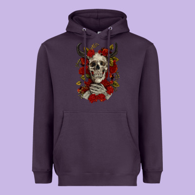 Heavyweight Hoodie Bull Human Skull With Roses