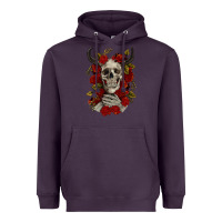 Plum Bull Human Skull With Roses Heavyweight Hoodie - RanaPortraitStore