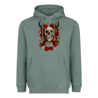 Sage Bull Human Skull With Roses Heavyweight Hoodie - RanaPortraitStore