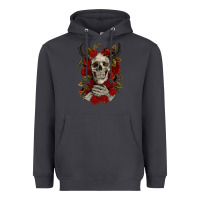Smoke Bull Human Skull With Roses Heavyweight Hoodie - RanaPortraitStore