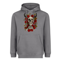 Storm Bull Human Skull With Roses Heavyweight Hoodie - RanaPortraitStore