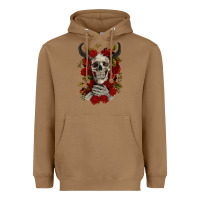 Toasted Coconut Bull Human Skull With Roses Heavyweight Hoodie - RanaPortraitStore