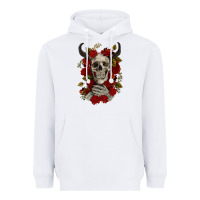 White Bull Human Skull With Roses Heavyweight Hoodie - RanaPortraitStore