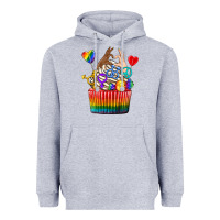 Heather Grey pride rainbow cupcake Heavyweight Hoodie - texasbilliewilder