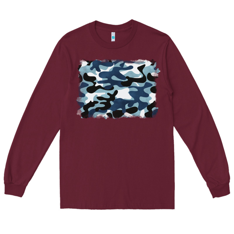 Blue Camouflage Background Long Sleeve Tee by BarkalooDesign | Teevron
