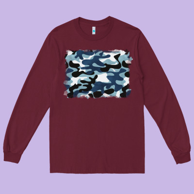 Blue Camouflage Background Long Sleeve Tee Designed By Barkaloodesign