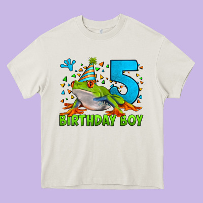 Birthday Boy Frog Age 5 Heavy Core Tee Designed By Lillyallendesigns