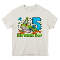 Cream Birthday Boy Frog Age 5 Heavy Core Tee - LillyAllenDesigns