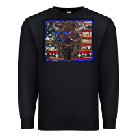 Black bison with american flag and glasses Premium Sweatshirt - RanaPortraitStore