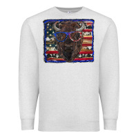 Oatmeal Heather bison with american flag and glasses Premium Sweatshirt - RanaPortraitStore