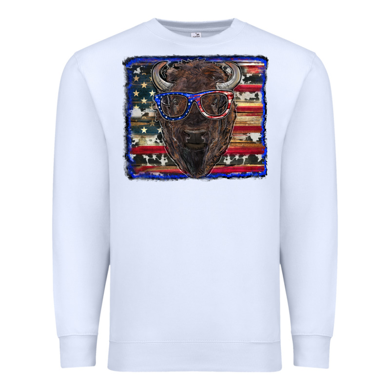 Bison With American Flag And Glasses Premium Sweatshirt by RanaPortraitStore | Teevron
