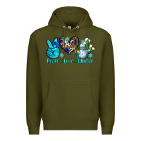 Army Green peace love winter ado Premium Hoodie - AdoDesignShop