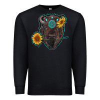 Black bison head with sunflowers and gemstone Premium Sweatshirt - RanaPortraitStore