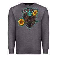 Charcoal Heather bison head with sunflowers and gemstone Premium Sweatshirt - RanaPortraitStore