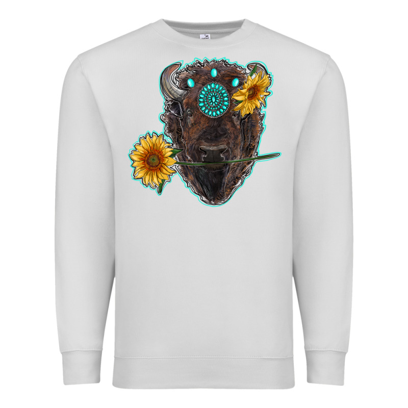 Bison Head With Sunflowers And Gemstone Premium Sweatshirt by RanaPortraitStore | Teevron