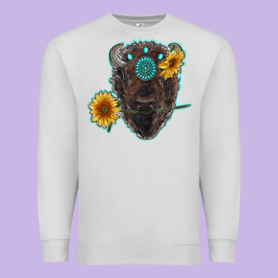 Bison Head With Sunflowers And Gemstone Premium Sweatshirt Designed By Ranaportraitstore