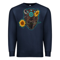 Navy bison head with sunflowers and gemstone Premium Sweatshirt - RanaPortraitStore