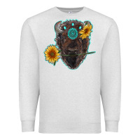 Oatmeal Heather bison head with sunflowers and gemstone Premium Sweatshirt - RanaPortraitStore