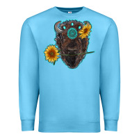 Ocean Blue bison head with sunflowers and gemstone Premium Sweatshirt - RanaPortraitStore