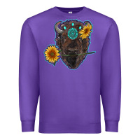 Purple bison head with sunflowers and gemstone Premium Sweatshirt - RanaPortraitStore