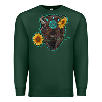 Sports Green bison head with sunflowers and gemstone Premium Sweatshirt - RanaPortraitStore