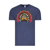 Vintage Denim school bus leopard cowhide rainbow Vintage Tee - Artiststas