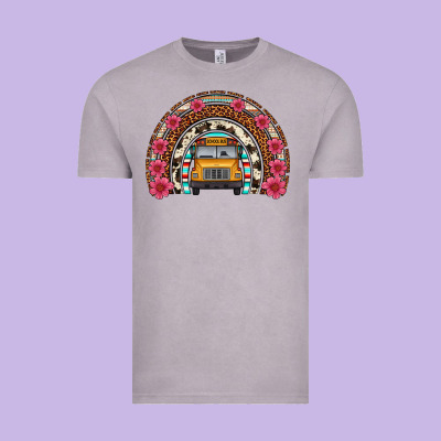 School Bus Leopard Cowhide Rainbow Vintage Tee Designed By Artiststas
