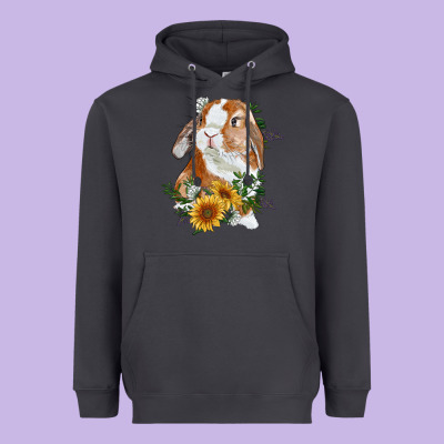 Heavyweight Hoodie Bunny With Sunflowers