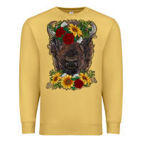 Antique Gold bison face with flowers Premium Sweatshirt - RanaPortraitStore