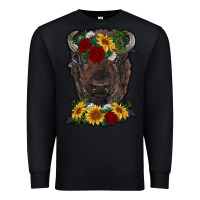 Black bison face with flowers Premium Sweatshirt - RanaPortraitStore