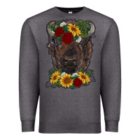 Charcoal Heather bison face with flowers Premium Sweatshirt - RanaPortraitStore