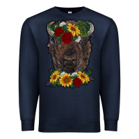 Navy bison face with flowers Premium Sweatshirt - RanaPortraitStore