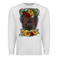 Oatmeal Heather bison face with flowers Premium Sweatshirt - RanaPortraitStore