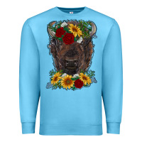 Ocean Blue bison face with flowers Premium Sweatshirt - RanaPortraitStore