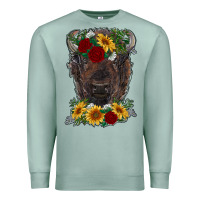Seafoam bison face with flowers Premium Sweatshirt - RanaPortraitStore