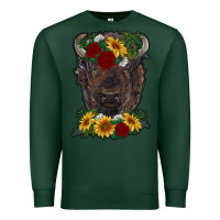 Sports Green bison face with flowers Premium Sweatshirt - RanaPortraitStore