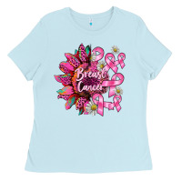Baby Blue breast cancer sunflower Ladies Tee - BarkalooDesign