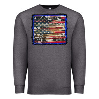 Charcoal Heather american flag with cowhide background Premium Sweatshirt - RanaPortraitStore