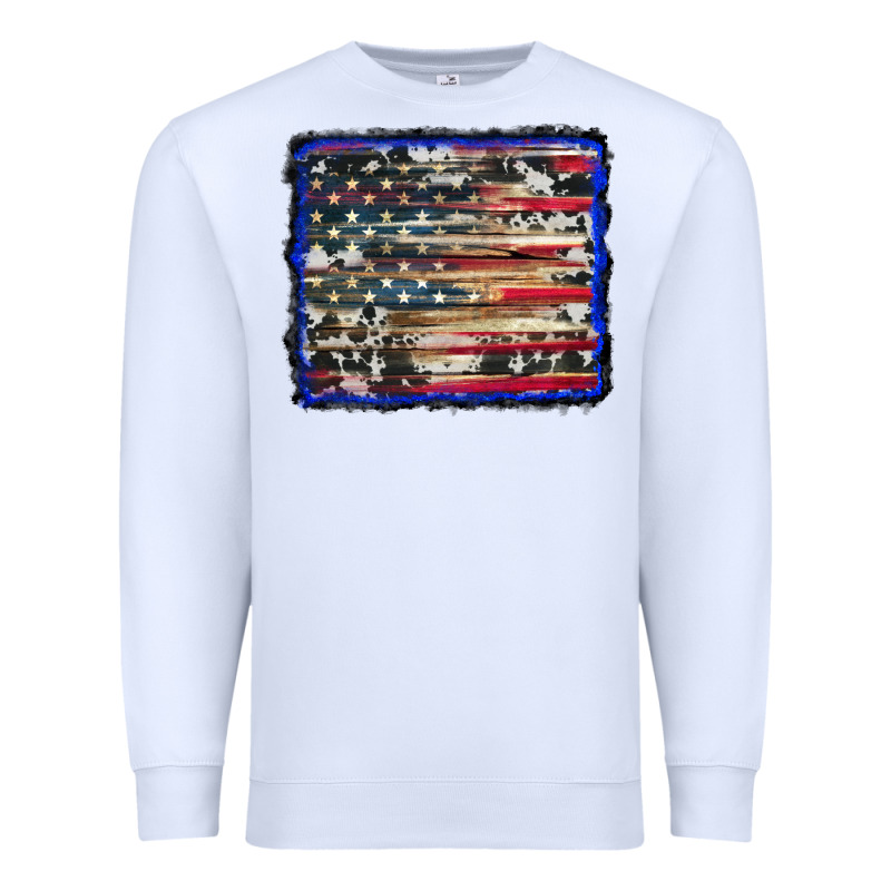 American Flag With Cowhide Background Premium Sweatshirt by RanaPortraitStore | Teevron