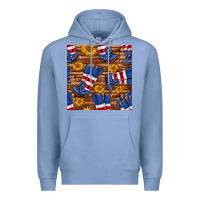Colony Blue america western boots and sunflower seamless pattern Premium Hoodie - BundleAndBundleShop