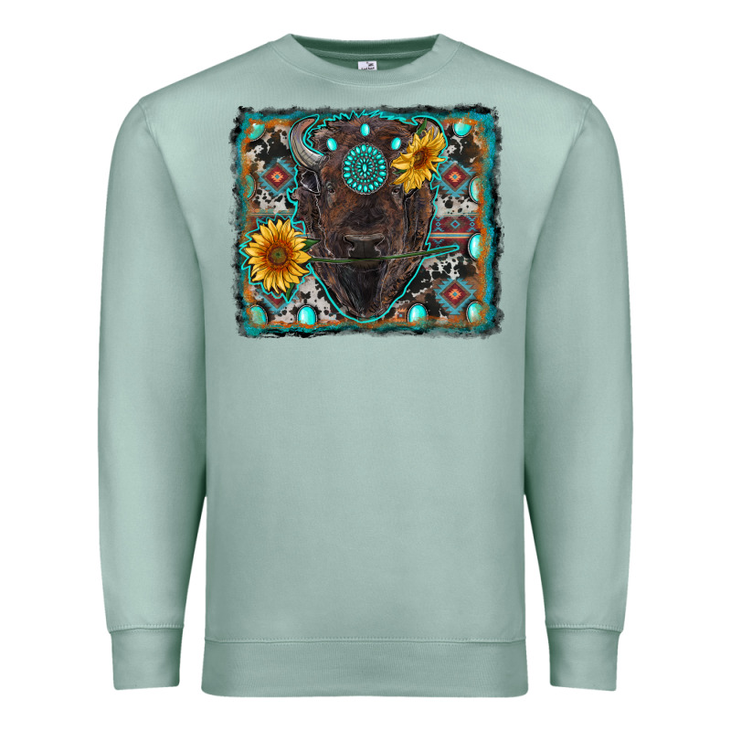 American Bison Wıth Sunflower And Gemstone Premium Sweatshirt by RanaPortraitStore | Teevron