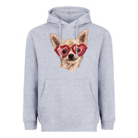 Heather Grey Chihuahua dog with love glasses Heavyweight Hoodie - RanaPortraitStore