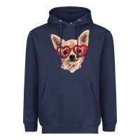 Navy Chihuahua dog with love glasses Heavyweight Hoodie - RanaPortraitStore