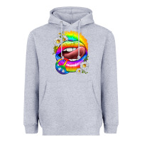 Heather Grey rainbow lips with daisies Heavyweight Hoodie - texasbilliewilder