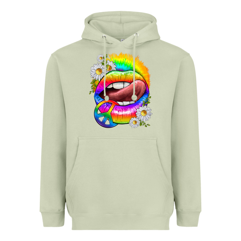 Rainbow Lips With Daisies Heavyweight Hoodie by texasbilliewilder | Teevron